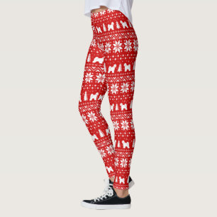 Tibetan Terrier Dog Silhouettes Christmas Pattern Leggings