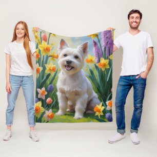 Tibetan Terrier Dog Spring Flowers Painting Fleece Blanket