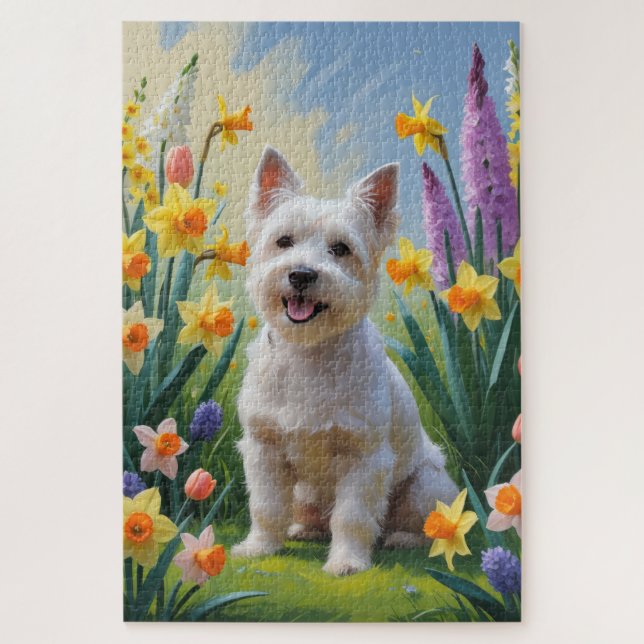 Tibetan Terrier Dog Spring Flowers Painting Jigsaw Puzzle (Vertical)