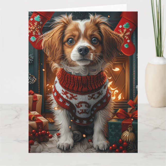 Tibetan Terrier Dog With Christmas Gifts Fireplace Card (Front)