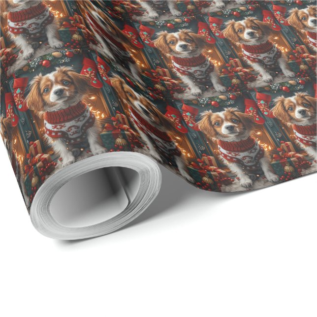 Tibetan Terrier Dog With Christmas Gifts Fireplace Wrapping Paper (Roll Corner)