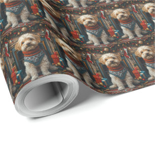 Tibetan Terrier Dog With Christmas Gifts Fireplace Wrapping Paper