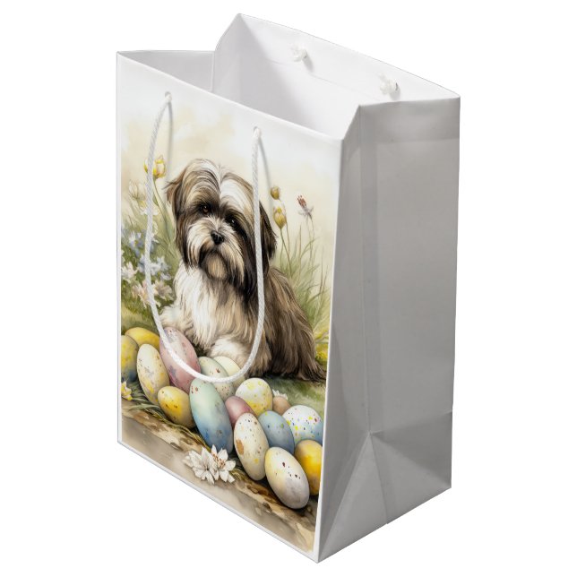 Tibetan Terrier Dog with Easter Eggs Holiday Medium Gift Bag (Back Angled)