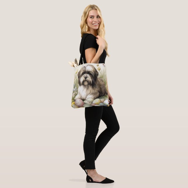 Tibetan Terrier Dog with Easter Eggs Holiday Tote Bag (On Model)