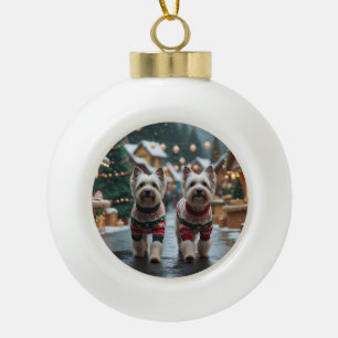 Tibetan Terrier Dogs Christmas Snow Holiday Ceramic Ball Christmas Ornament