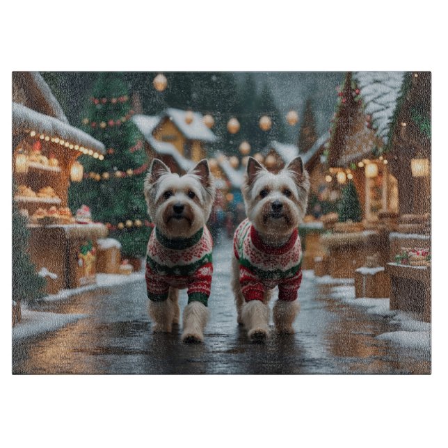 Tibetan Terrier Dogs Christmas Snow Holiday Cutting Board (Front)