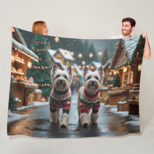 Tibetan Terrier Dogs Christmas Snow Holiday Fleece Blanket