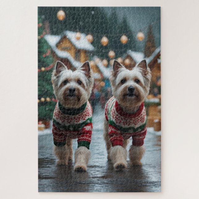 Tibetan Terrier Dogs Christmas Snow Holiday Jigsaw Puzzle (Vertical)