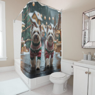 Tibetan Terrier Dogs Christmas Snow Holiday Shower Curtain