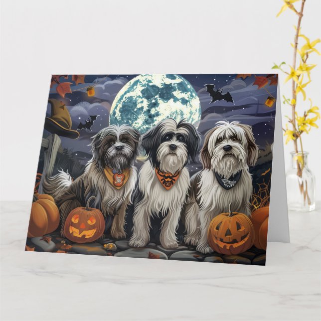 Tibetan Terrier Halloween Spooky Card (Yellow Flower)