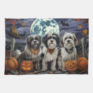 Tibetan Terrier Halloween Spooky Tea Towel