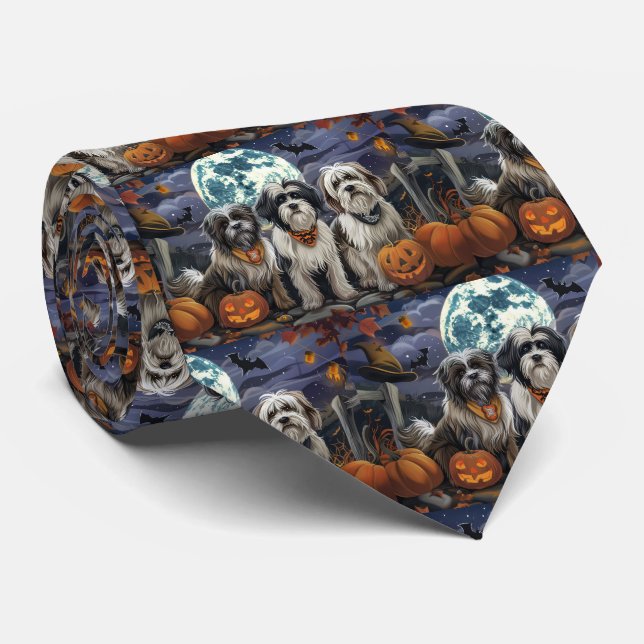 Tibetan Terrier Halloween Spooky Tie (Rolled)