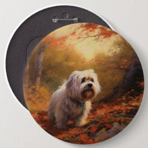Tibetan Terrier in Autumn Leaves Fall Inspire 6 Cm Round Badge