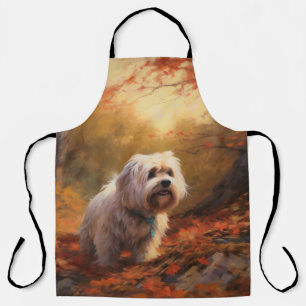 Tibetan Terrier in Autumn Leaves Fall Inspire Apron