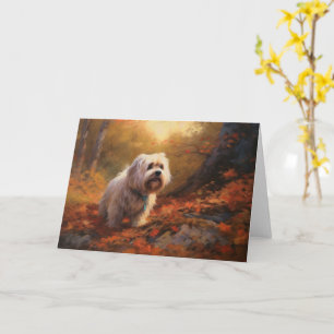 Tibetan Terrier in Autumn Leaves Fall Inspire Card