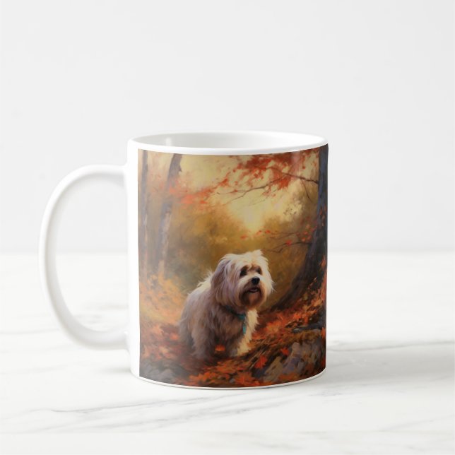 Tibetan Terrier in Autumn Leaves Fall Inspire  Coffee Mug (Left)