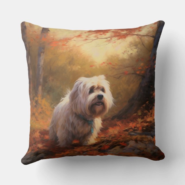 Tibetan Terrier in Autumn Leaves Fall Inspire  Cushion (Back)