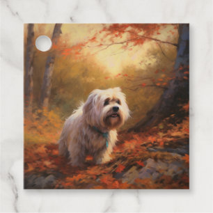 Tibetan Terrier in Autumn Leaves Fall Inspire  Favour Tags