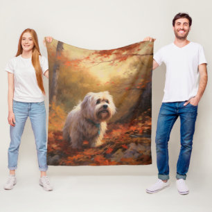 Tibetan Terrier in Autumn Leaves Fall Inspire Fleece Blanket