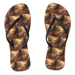 Tibetan Terrier in Autumn Leaves Fall Inspire Flip Flops
