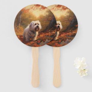 Tibetan Terrier in Autumn Leaves Fall Inspire  Hand Fan