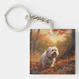 Tibetan Terrier in Autumn Leaves Fall Inspire Key Ring