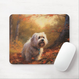 Tibetan Terrier in Autumn Leaves Fall Inspire  Mouse Mat