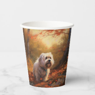 Tibetan Terrier in Autumn Leaves Fall Inspire  Paper Cups