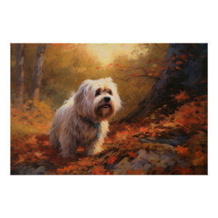Tibetan Terrier in Autumn Leaves Fall Inspire Poster