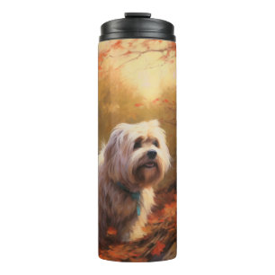 Tibetan Terrier in Autumn Leaves Fall Inspire Thermal Tumbler