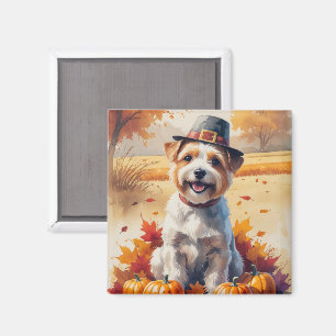 Tibetan Terrier In Autumn Leaves Thanksgiving Art Magnet