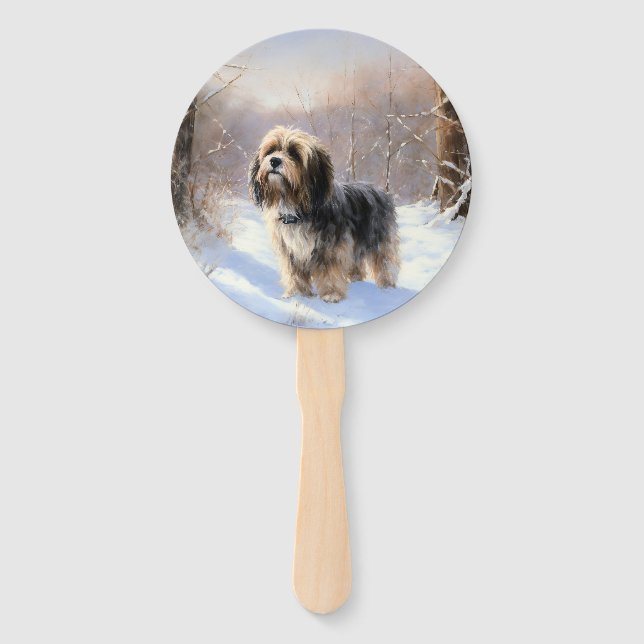 Tibetan Terrier Let It Snow Christmas  Hand Fan (Front)