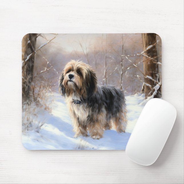 Tibetan Terrier Let It Snow Christmas  Mouse Mat (With Mouse)
