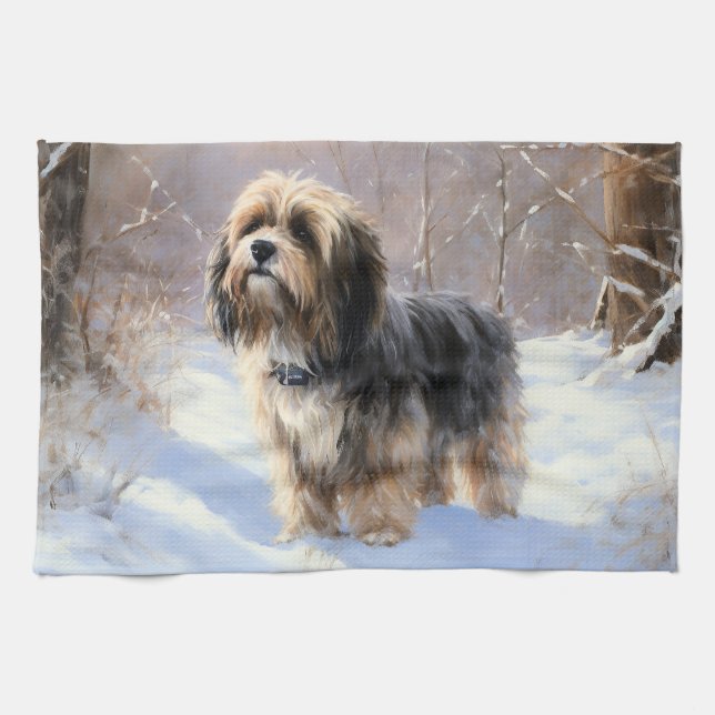 Tibetan Terrier Let It Snow Christmas  Tea Towel (Horizontal)