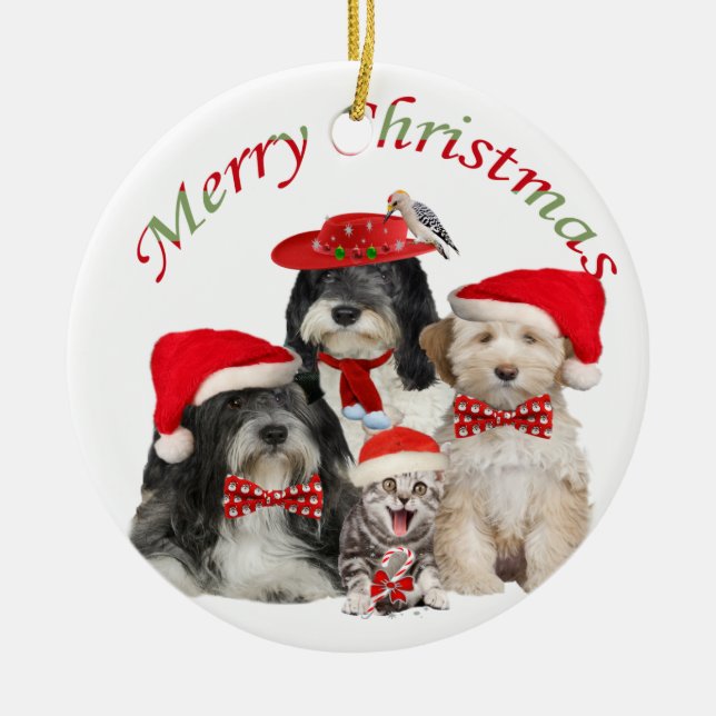 Tibetan Terrier Merry Christmas Ornament (Front)