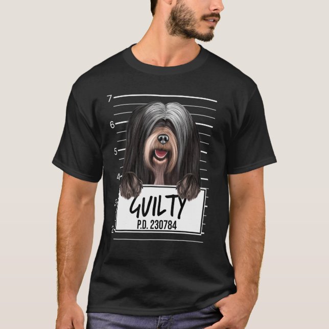 Tibetan Terrier Mugshot Guilty Dog T-Shirt (Front)