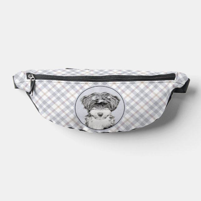 Tibetan Terrier Painting Black and White Dog Art Bum Bags (Lay Down)