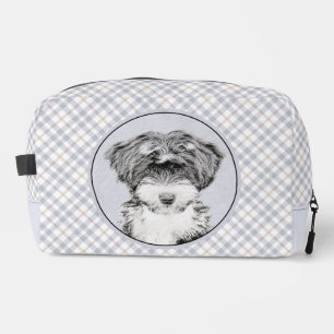 Tibetan Terrier Painting Black and White Dog Art Dopp Kit