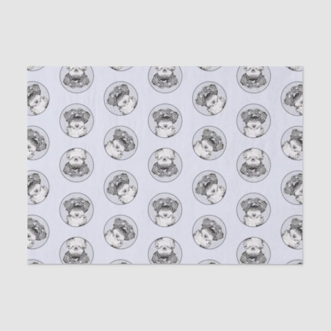 Tibetan Terrier Painting Black and White Dog Art Tissue Paper (Front)