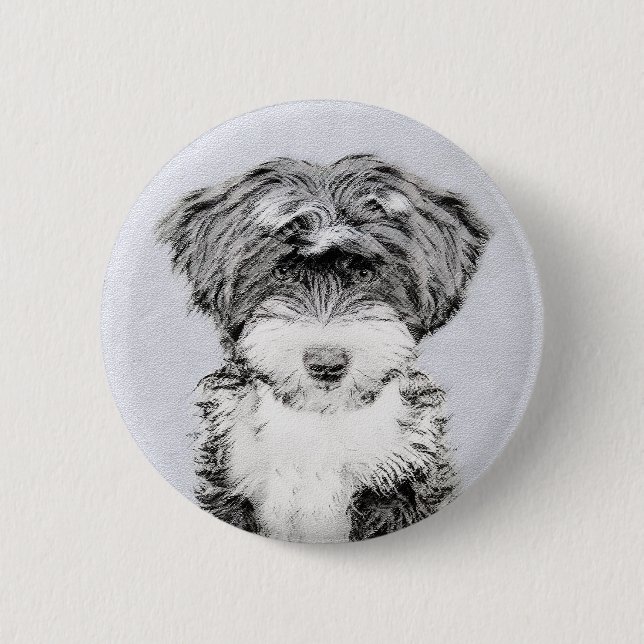 Tibetan Terrier Painting - Cute Original Dog Art 6 Cm Round Badge (Front)