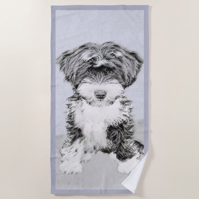 Tibetan Terrier Painting - Cute Original Dog Art Beach Towel (Front)