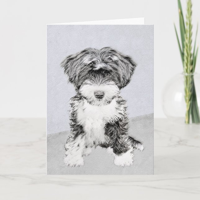 Tibetan Terrier Painting - Cute Original Dog Art Card (Front)