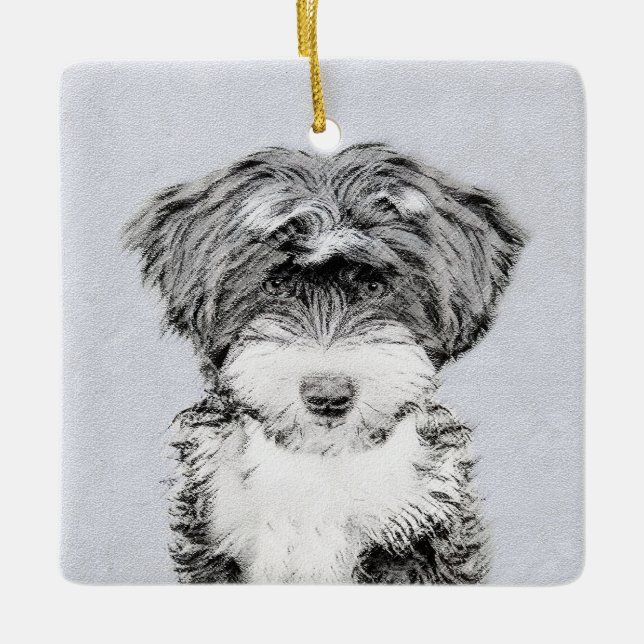 Tibetan Terrier Painting - Cute Original Dog Art Ceramic Ornament (Front)