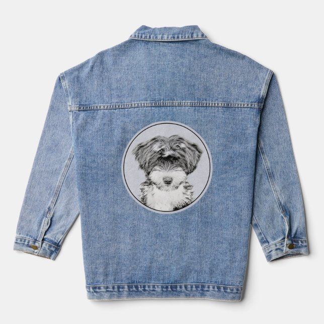 Tibetan Terrier Painting - Cute Original Dog Art Denim Jacket (Back)