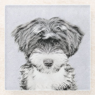 Tibetan Terrier Painting - Cute Original Dog Art Glass Coaster
