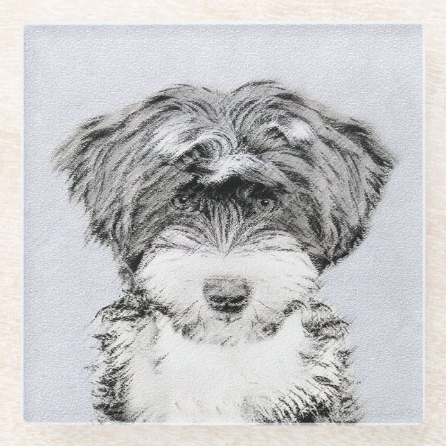 Tibetan Terrier Painting - Cute Original Dog Art Glass Coaster (Front)