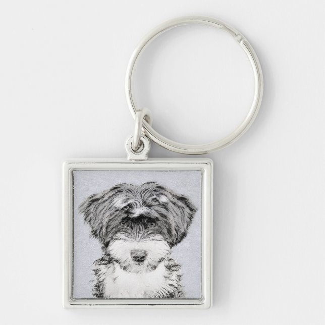 Tibetan Terrier Painting - Cute Original Dog Art Key Ring (Front)