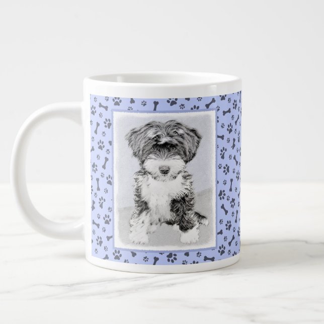 Tibetan Terrier Painting - Cute Original Dog Art Large Coffee Mug (Left)