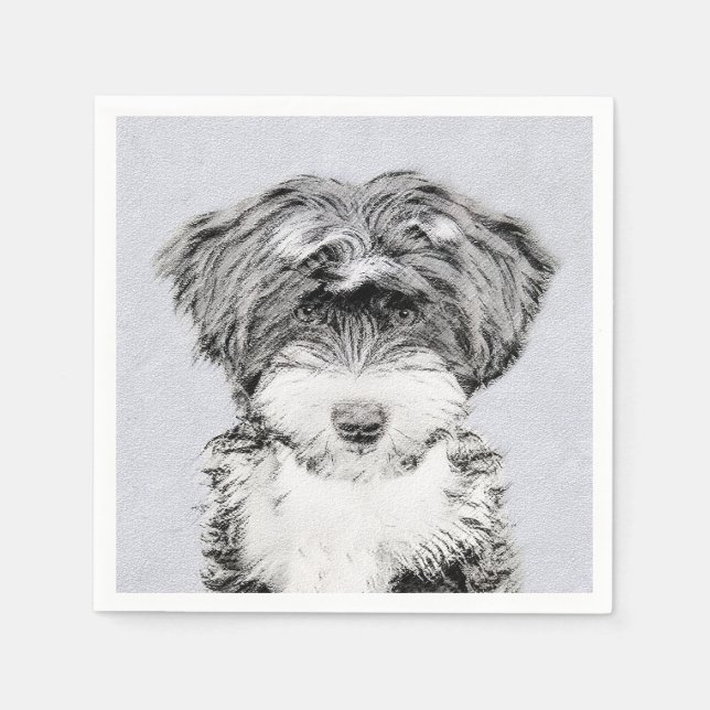 Tibetan Terrier Painting - Cute Original Dog Art Napkin (Front)