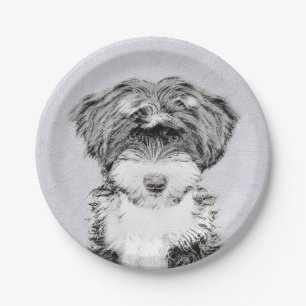 Tibetan Terrier Painting - Cute Original Dog Art Paper Plate